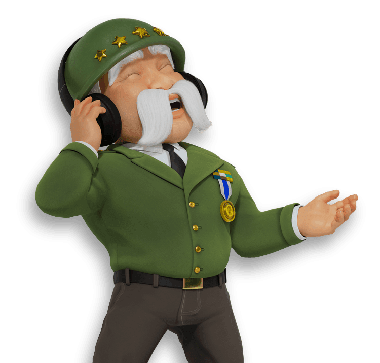 The General listening to headphones  The General listening to headphones