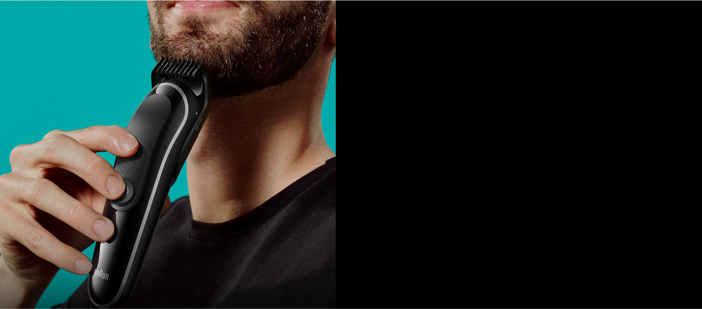 Hombre con recortadora Braun 8 en 1 serie 3