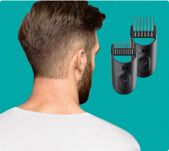 Hombre de espalda junto con recortadoras braun