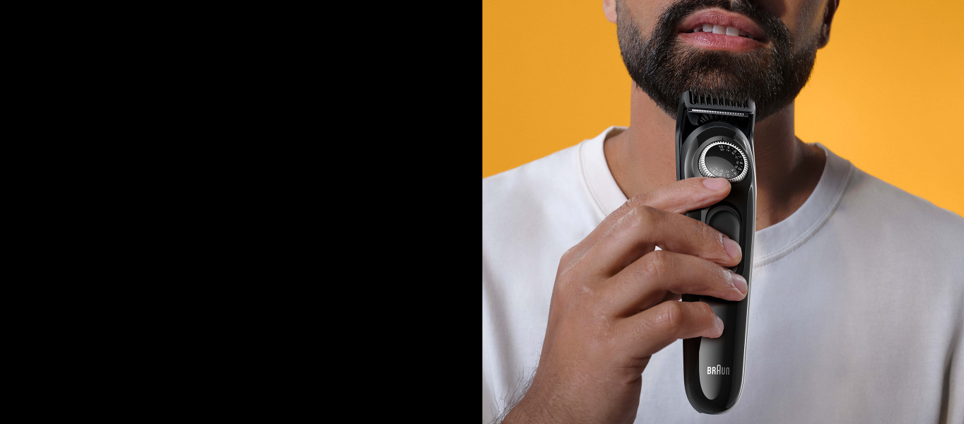 Hombre con recortadora Braun serie 3