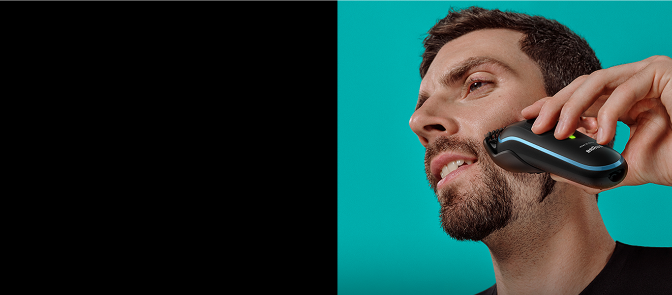 Hombre usando recortadora Braun 10 en 1 serie 5