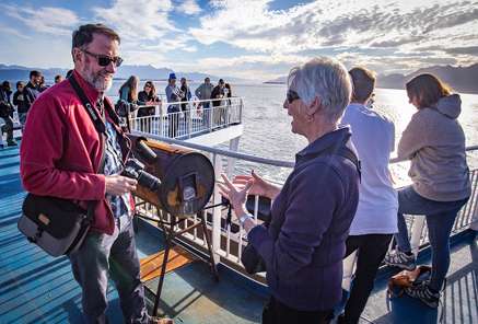 Passengers sharing their experiences after leaving the Antarctic Peninsula heading back to Ushuaia, Argentina.