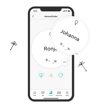 Smartphone Screen zeigt die Suche nach Babynamen im LILLYDOO Namensfinder