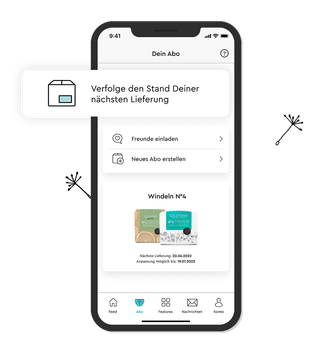 Smartphone Screen zeigt die Verwaltung des Windel-Abos in der LILLYDOO App