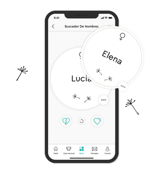 La pantalla del móvil muestra la búsqueda de nombres para bebés gracias al buscador de nombres de la app LILLYDOO