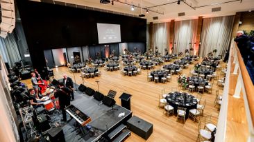 Main Hall set for event with stage