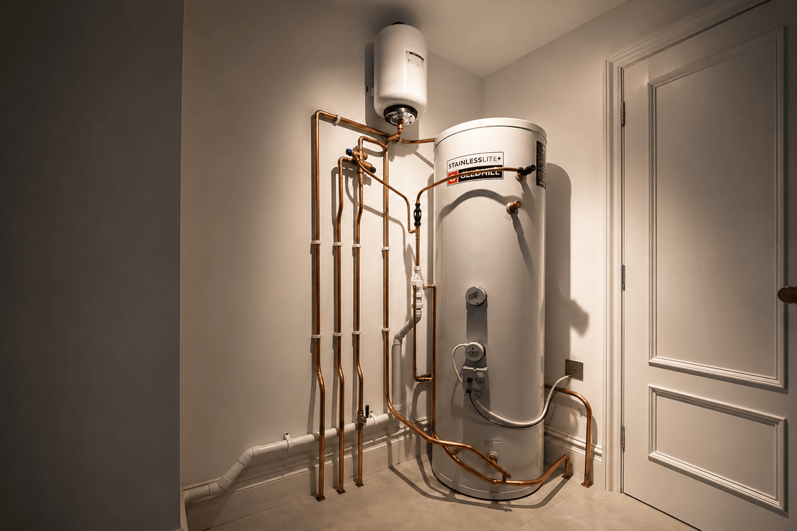 Qualified Butler Plumbing & Heating engineer carrying out a boiler installation