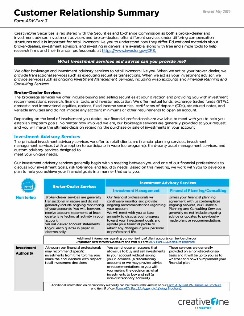 Customer Relationship Summary page 1