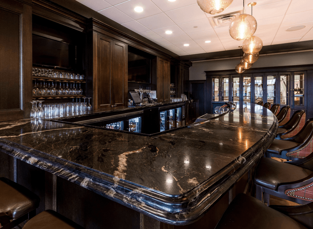 Dark granite bar top with ogee edge