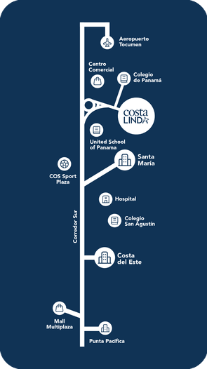 Mapa de ubicación de Costa Linda en Costa Sur