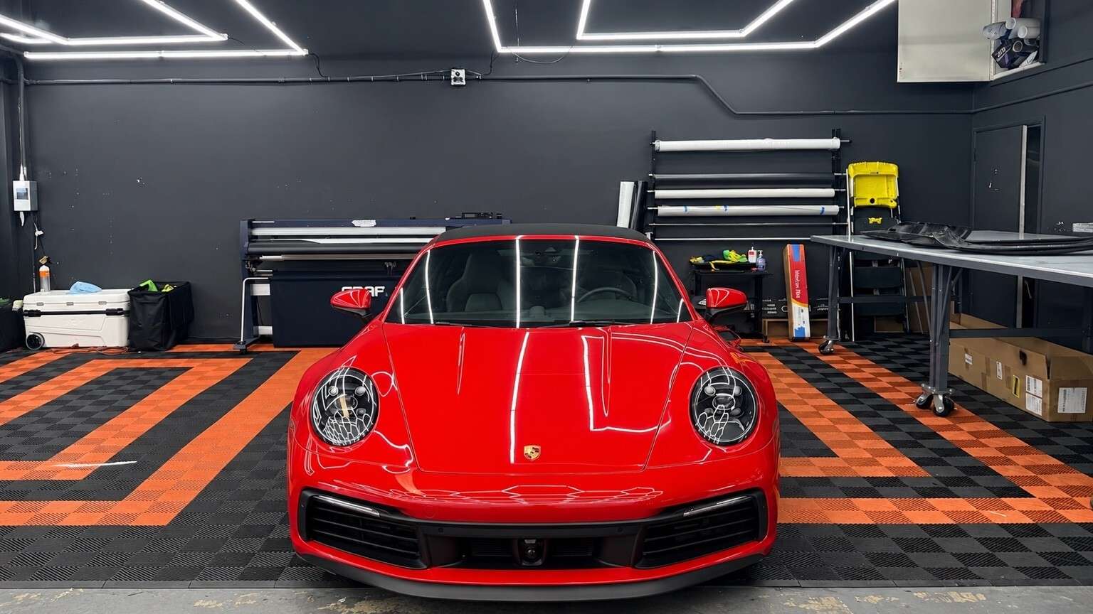 Red porsche clear PPF at Elevate Auto Haus