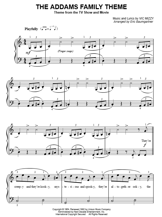 Preview of The Addams Family Theme sheet music