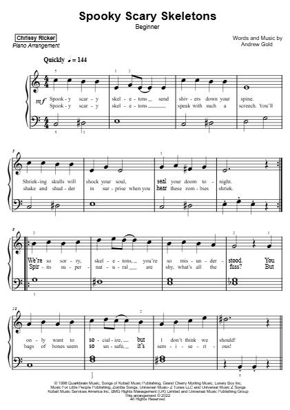 Preview of Spooky Scary Skeletons sheet music