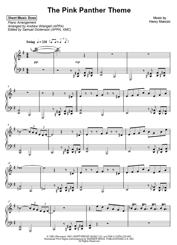 Preview of The Pink Panther Theme sheet music