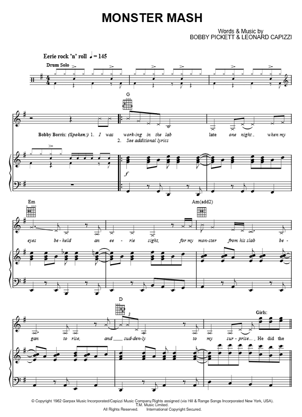 Preview of Monster Mash sheet music