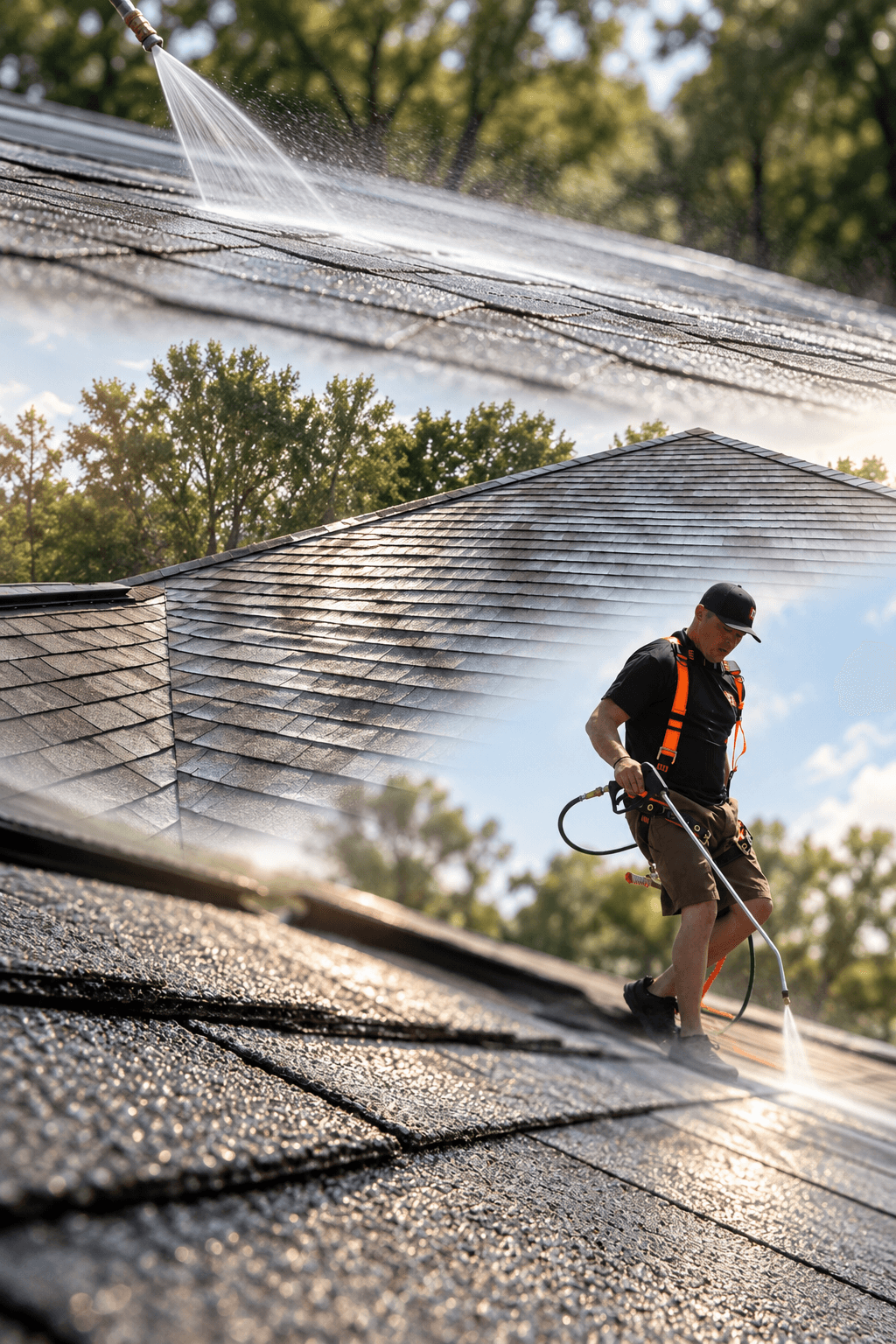 Cinematic roof cleaning and restoration montage
