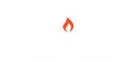 HearthCabinet ventless fireplaces logo placed on top of fireplace going in the background