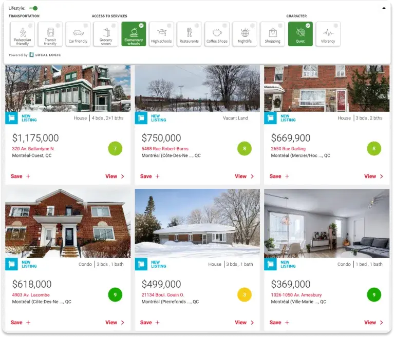 Lifestyle Search filters and location scores on listings