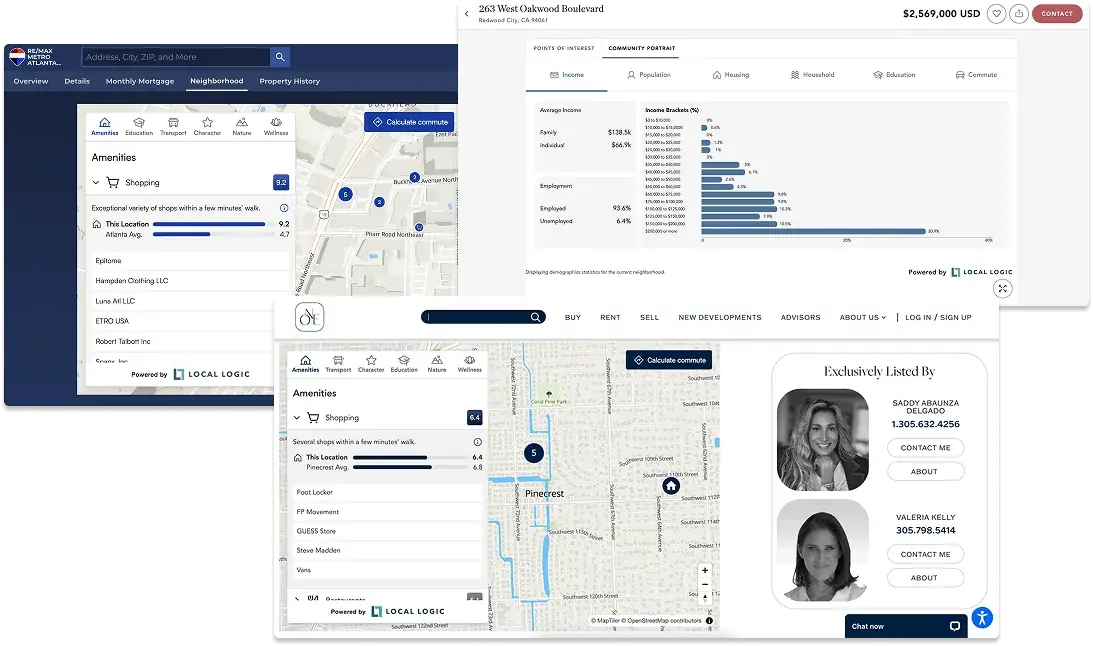 Location scores, amenities and neighborhood data on listing pages