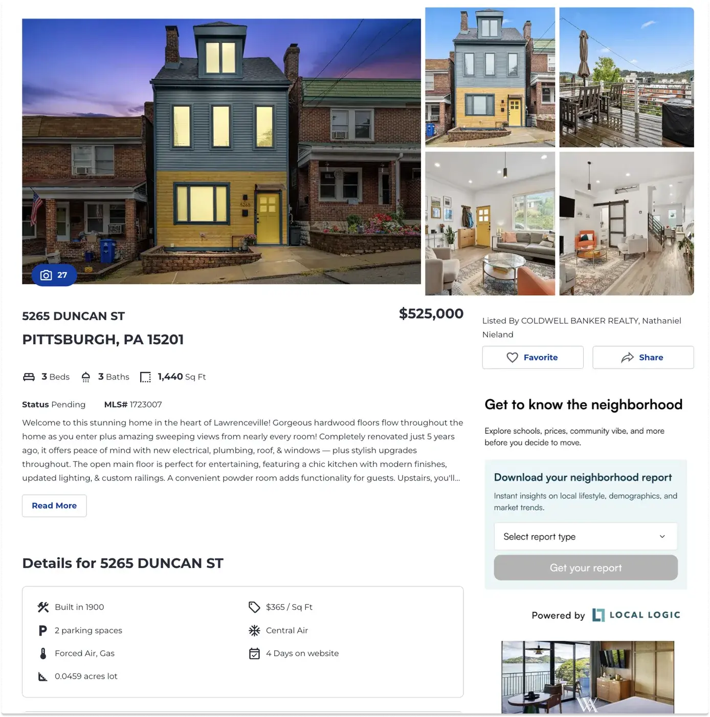 Neighborhood report lead capture on a listing page