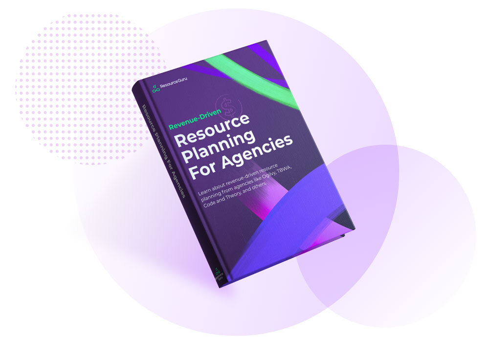 A purple book in 3D design with the title Revenue-Driven Resource Planning For Agencies.