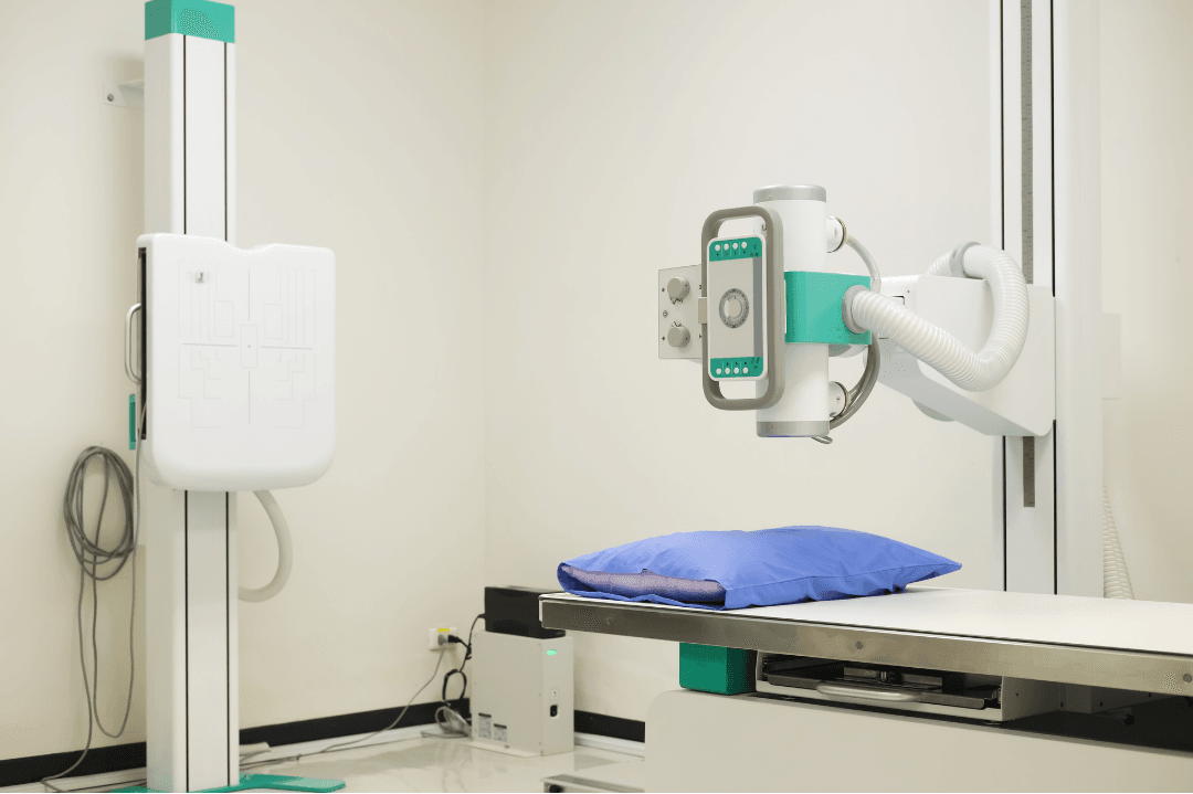 Radiography room with X-ray equipment