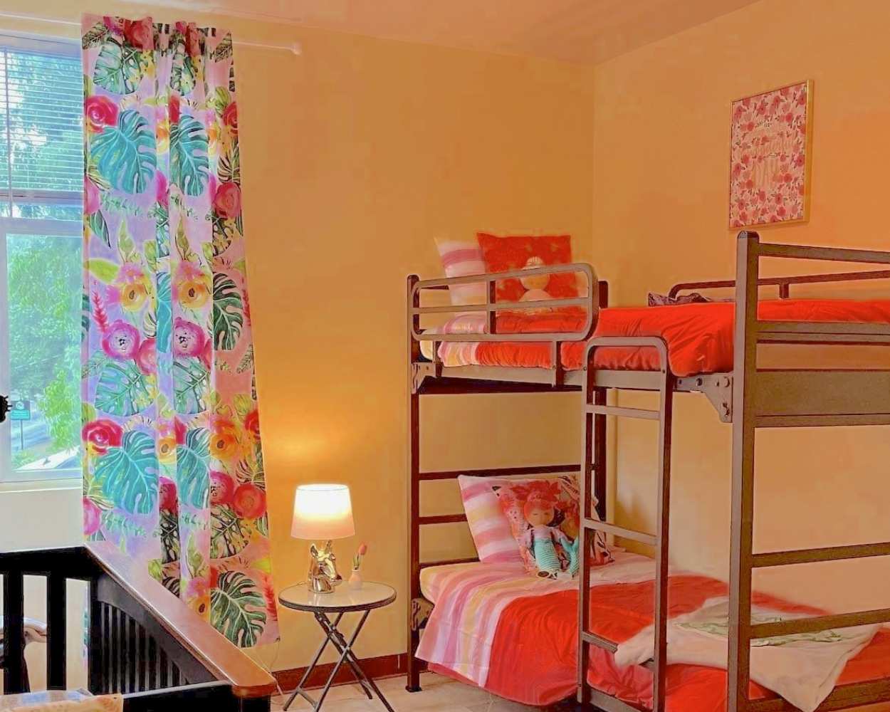 Spoonflower curtains in kids bedroom