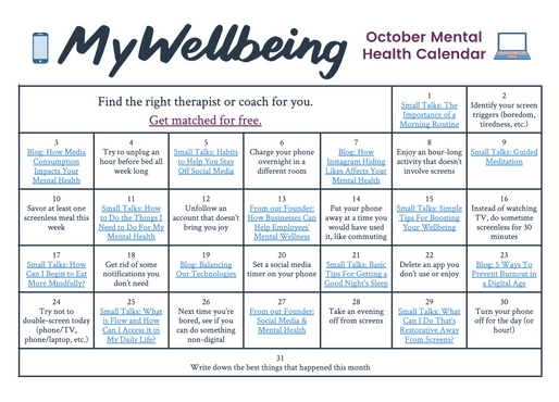 Mental Health Calendars - MyWellbeing