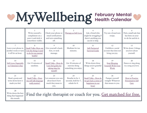 Mental Health Calendars - MyWellbeing