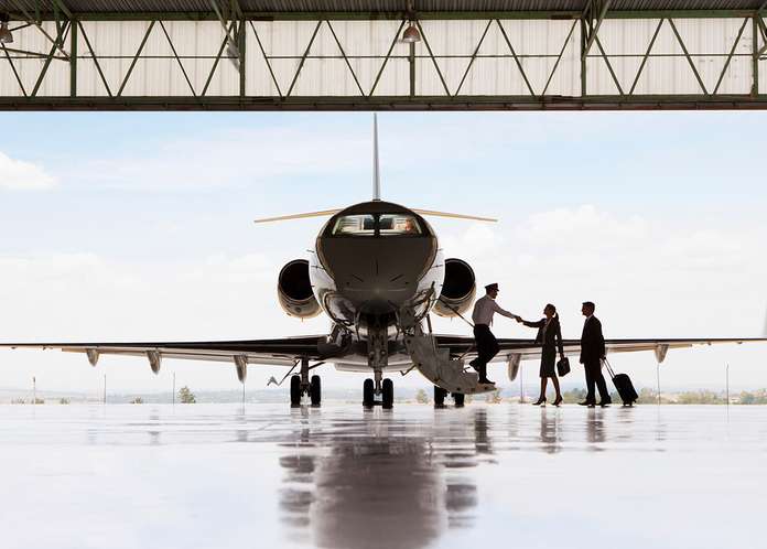 Passengers boarding a private jet