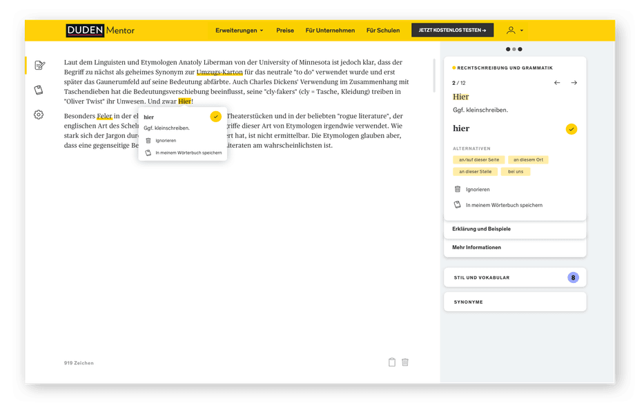 Rechtschreibprüfung Für Chrome: Duden-Mentor-Plug-in