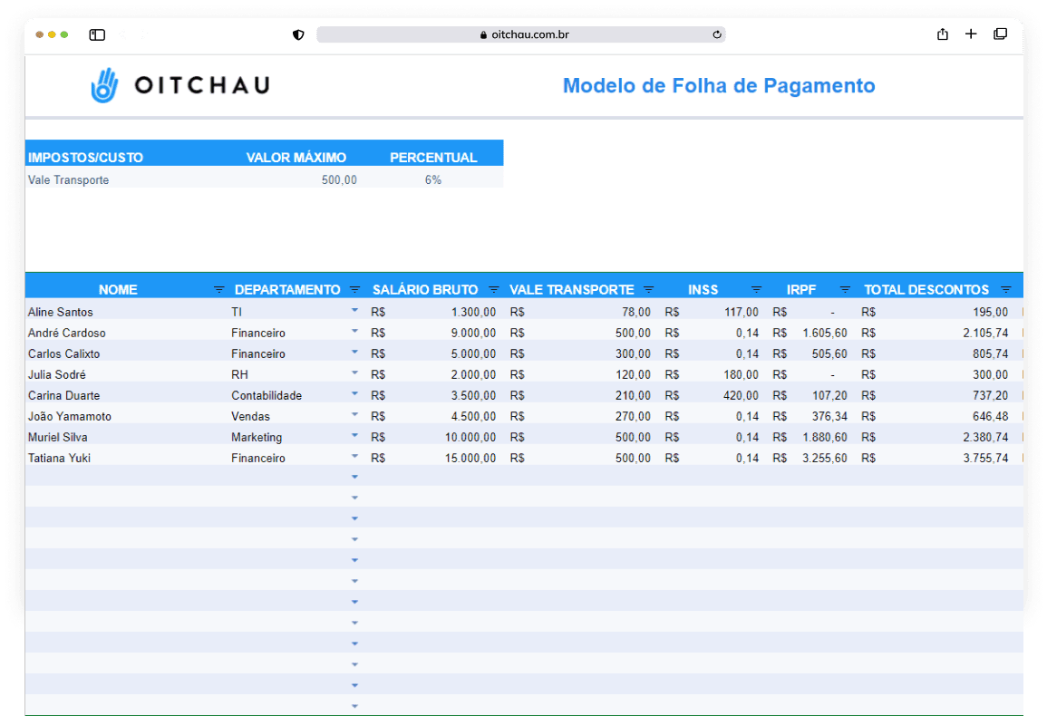 Oitchau Modelo De Planilha Folha De Pagamento 9433