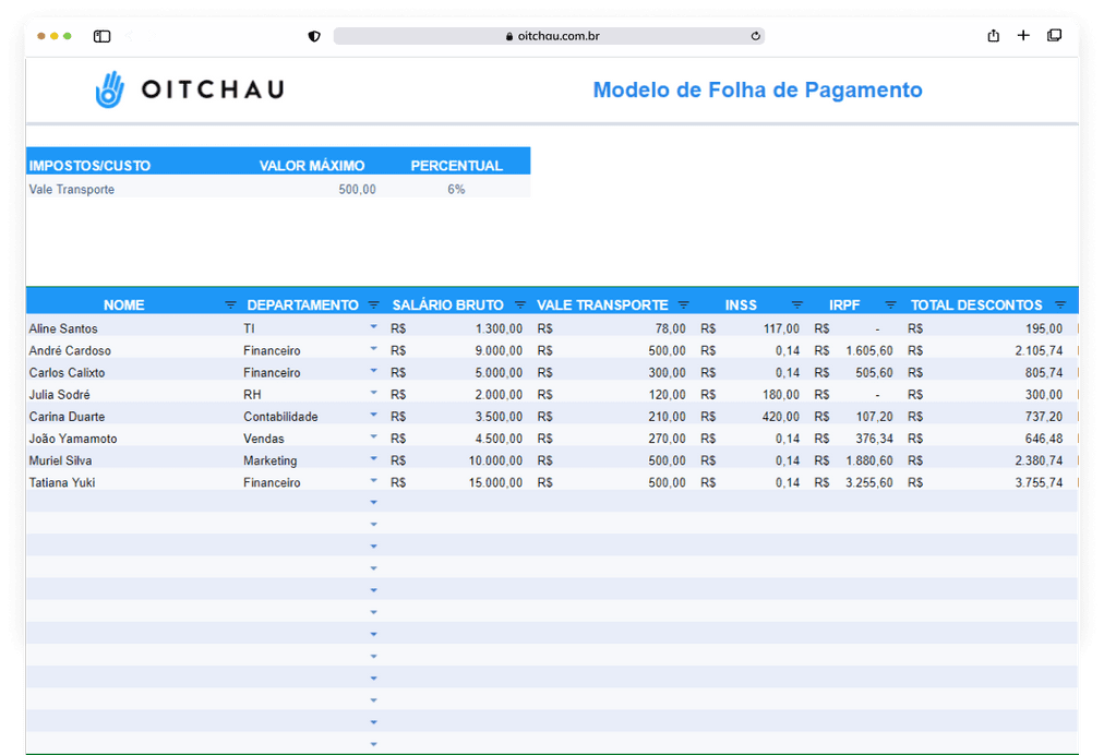 Oitchau Modelo De Planilha Folha De Pagamento 2547