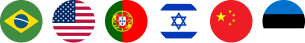 Bandeiras dos países onde a StartSe atua: Brasil, Estados Unidos, Portugal, Israel, China e Estônia