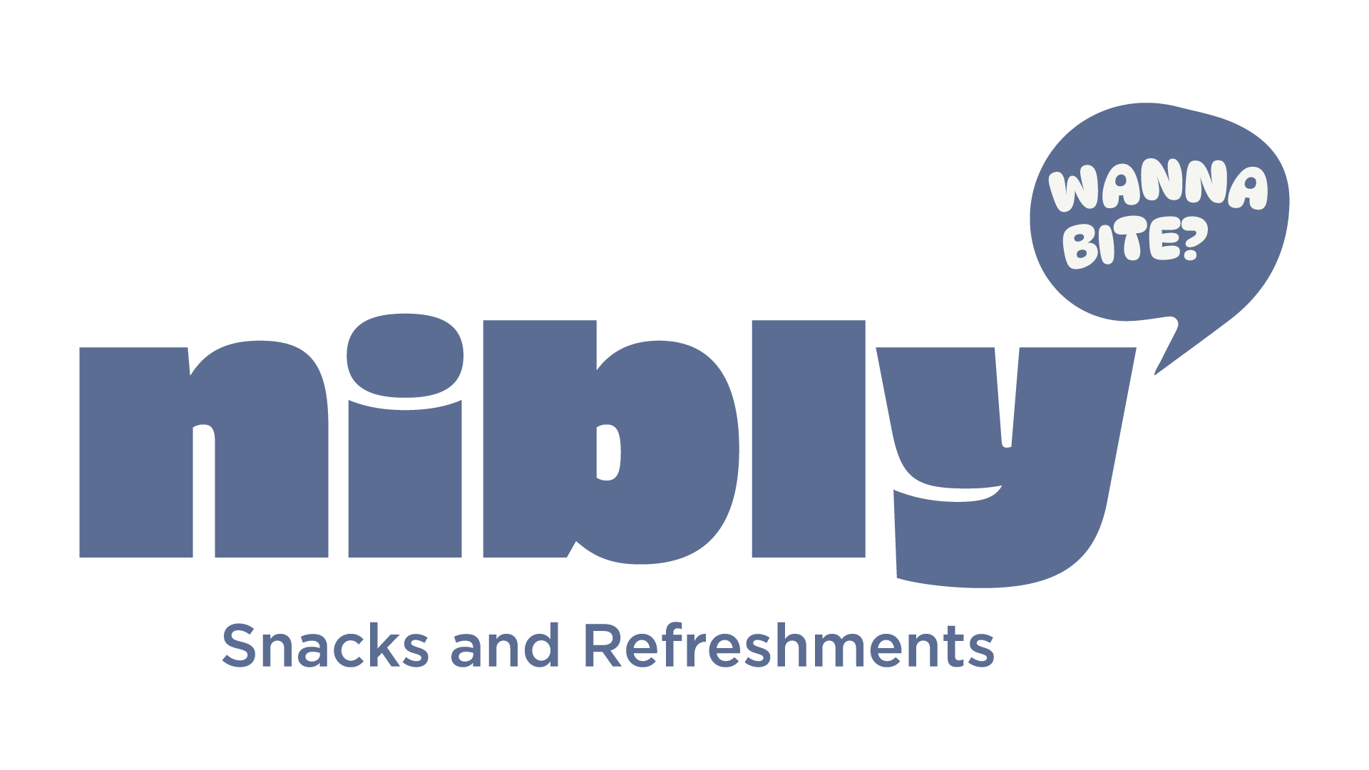 Nibly Snacks and Refreshments Logo with Wanna Bite tagline. White Logo for Vending Machine Business.