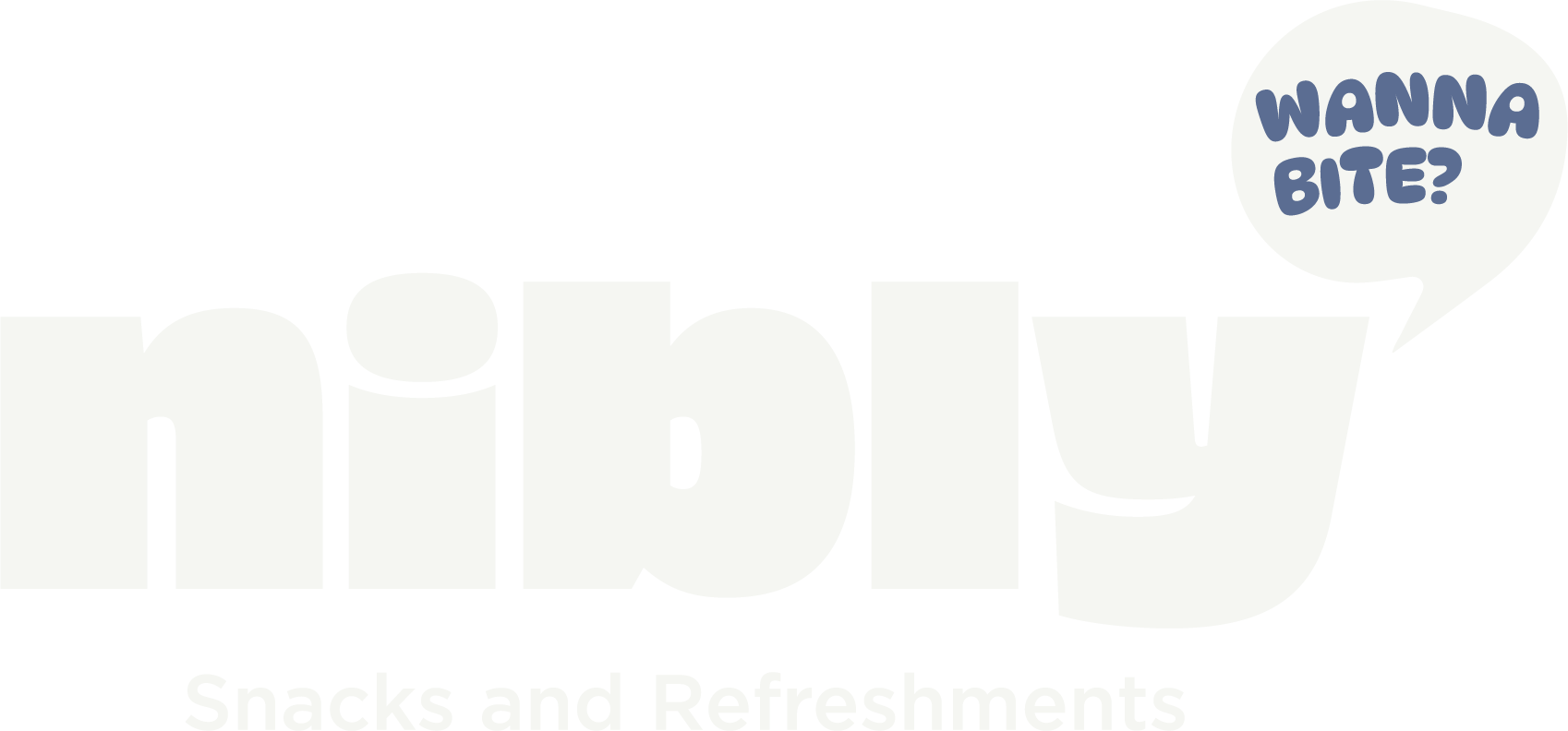 Nibly Snacks and Refreshments Logo with Wanna Bite tagline. White Logo for Vending Machine Business.