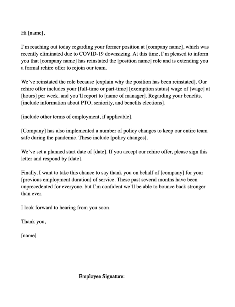 Rehiring Laidoff Employees Letter Template