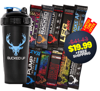 A Bucked Up Shirt, Shaker Bottle, and 5 Stick Packs of our best sellin, bucked  up free samples