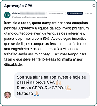 Depoimento de aluno aprovado na CPA