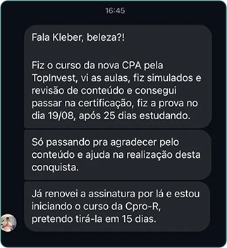 Depoimento de aluno aprovado na CPA