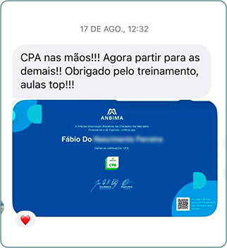 Depoimento de aluno aprovado na CPA
