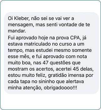 Depoimento de aluno aprovado na CPA