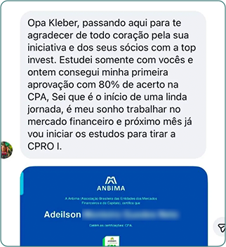 Depoimento de aluno aprovado na CPA