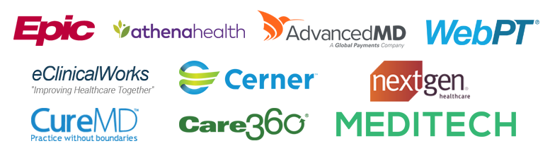 Logos, NueMD, athenahealth, CureMD, Practice Fusion EHR, Praxis EMR, NextGen EHR, Kareo , Epic, Centricity, eClinicalworks, care360, cerner, allscripts