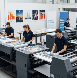 ASB Graphics operators running custom print work on the press floor