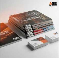 Stack of printed product catalogs produced by ASB Graphics