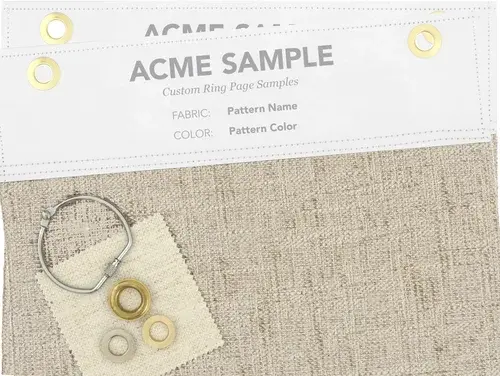 Acme Sample custom ring page with a linen swatch and brass grommets