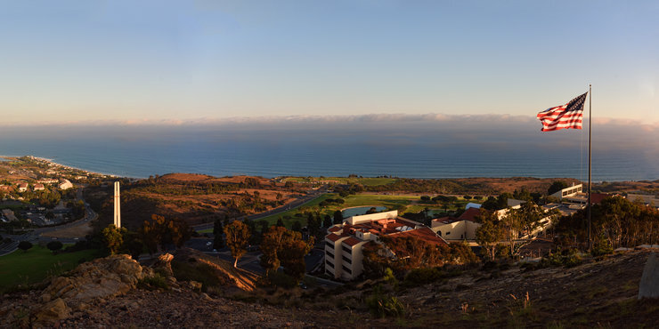 Panorama of the Pepperdine Malibu Campus with US Flag