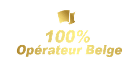 Texte '100% Opérateur Belge' en or.