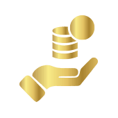 A hand with a pile of coins. Both are in gold.
